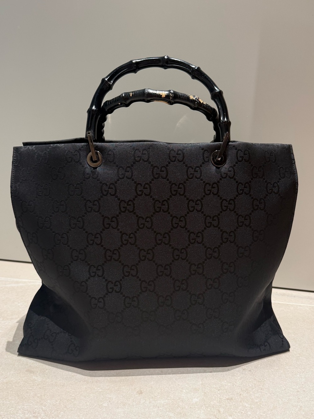 Gucci Black GG Canvas Tote with Bamboo-Style Handles